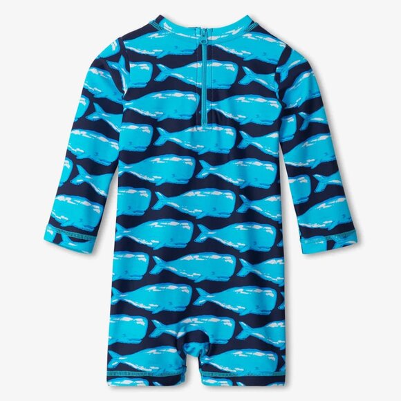 Hatley Baby Boy 3-6M Blue Whale Pod Long Sleeve One-Piece Rashguard UPF 50+ - Picture 2 of 11